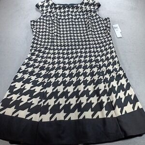 Suite 7 Womens Houndstooth Shift Dress Black Ivory 22W Sleeveless Border Hem